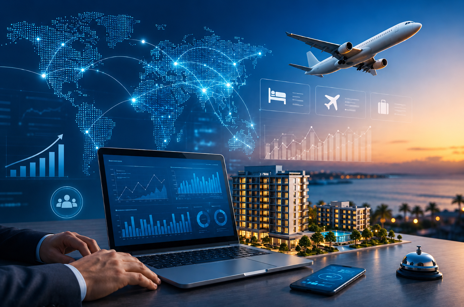 Group air travel analytics and hotel booking visual